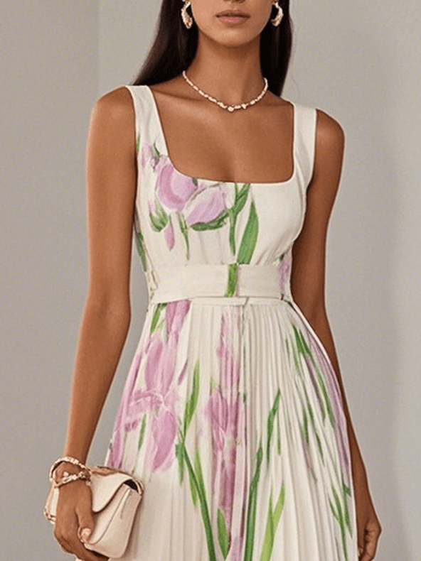Vestido casual floral bohemio para mujer, corte A y tejido fluido, ideal para playa.