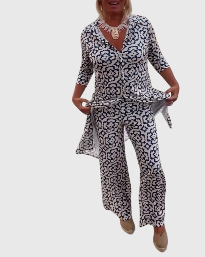 Moda femenina: conjunto de dos piezas verde vintage y elegante, ropa cómoda y versátil.