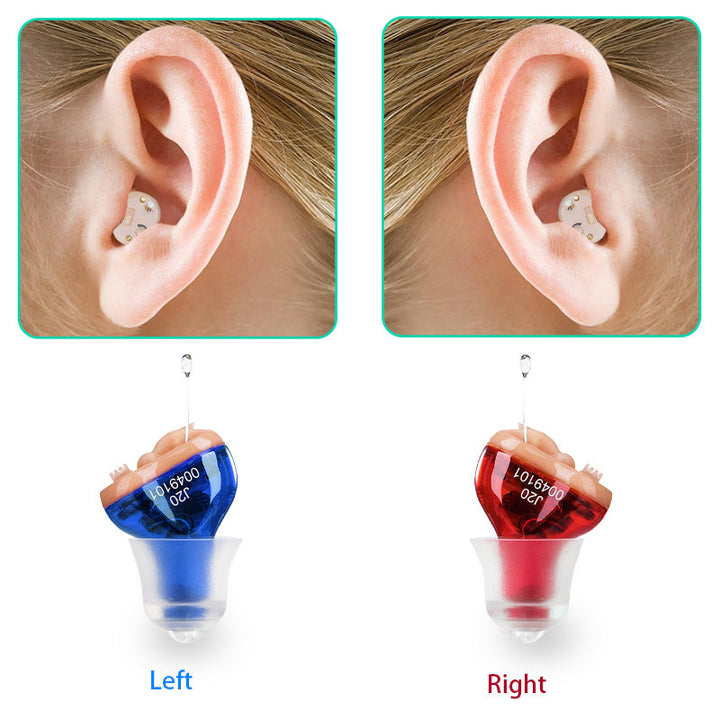 Amplificador de sonido intraauricular discreto con batería A10 y cancelación de ruido.