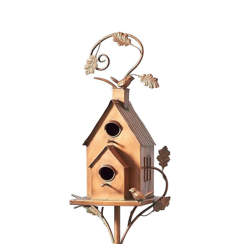 Estaca de jardín con grupo de aves metálicas, decoración rústica de naturaleza para patios y exteriores.