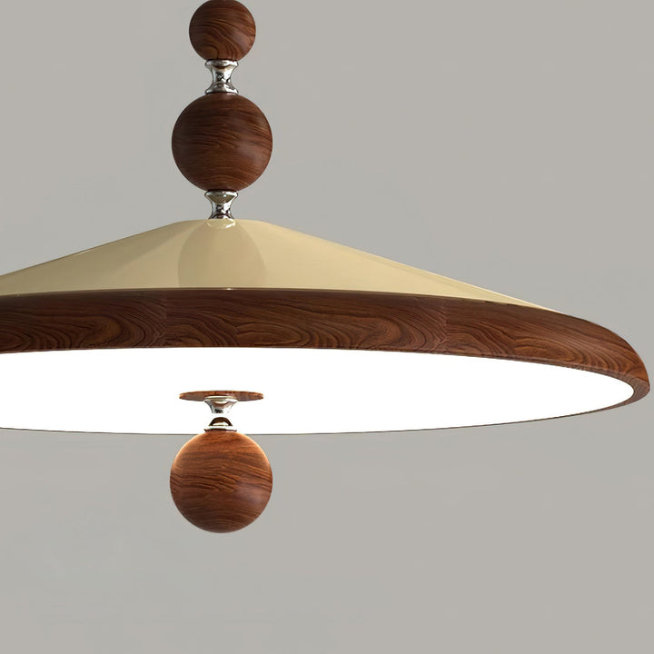 Lámpara LED colgante de eficiencia energética, brazo oscilante en negro y nogal, luz ajustable.