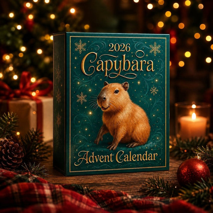 Adorables capibaras en diseño navideño para el Calendario de Adviento 2026. Regalo original para niños.