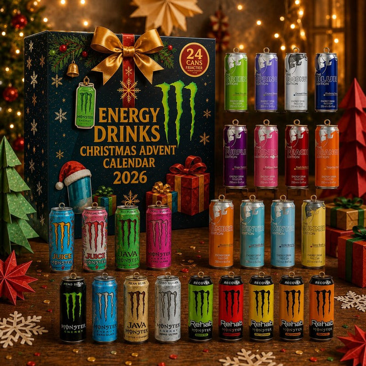 Abre una puerta del calendario de Adviento y descubre una bebida energética. Sorpresa diaria para Navidad.