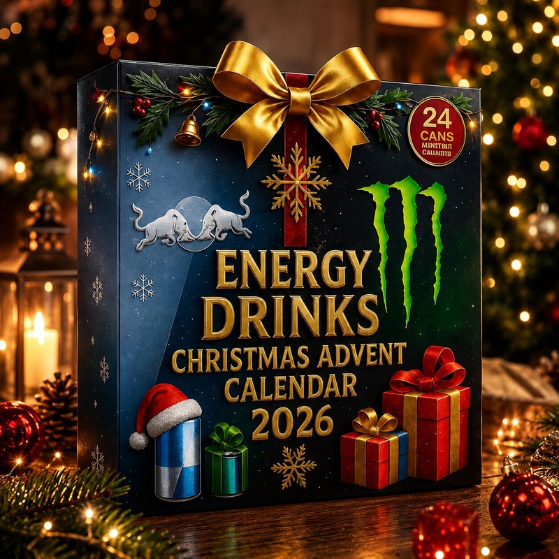 Disfruta la emoción diaria al abrir tu Calendario de Adviento de bebidas energéticas esta Navidad. Regalo.