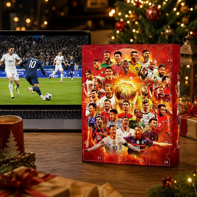 Calendario de Adviento con temática de fútbol, perfecto como regalo mundialista para niños.