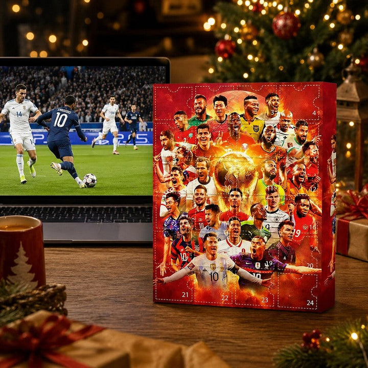 Calendario de Adviento con temática de fútbol, perfecto como regalo mundialista para niños.