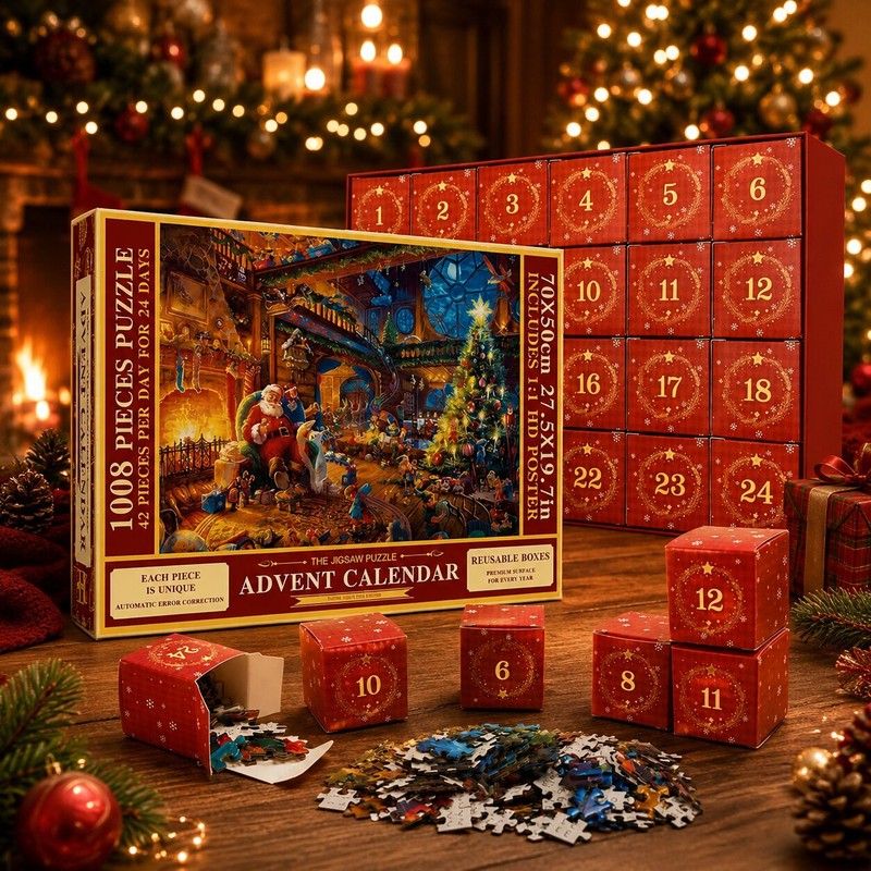 Calendario de adviento rompecabezas navideño, juego festivo para toda la familia. Ideal para regalo.