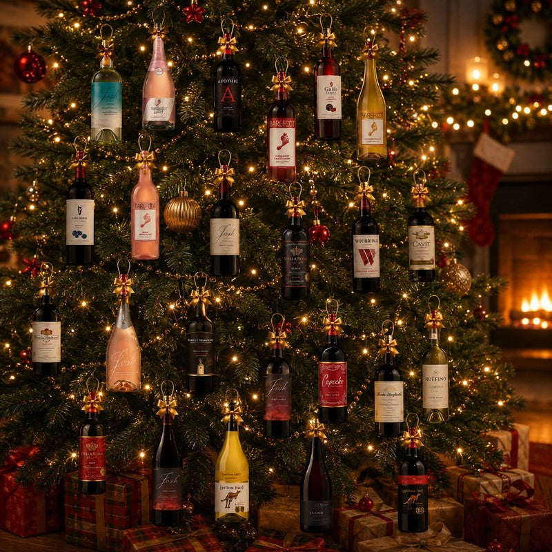 Exclusivo calendario de Adviento de vino con 24 mini botellas. Un lujo festivo para adultos en Navidad.