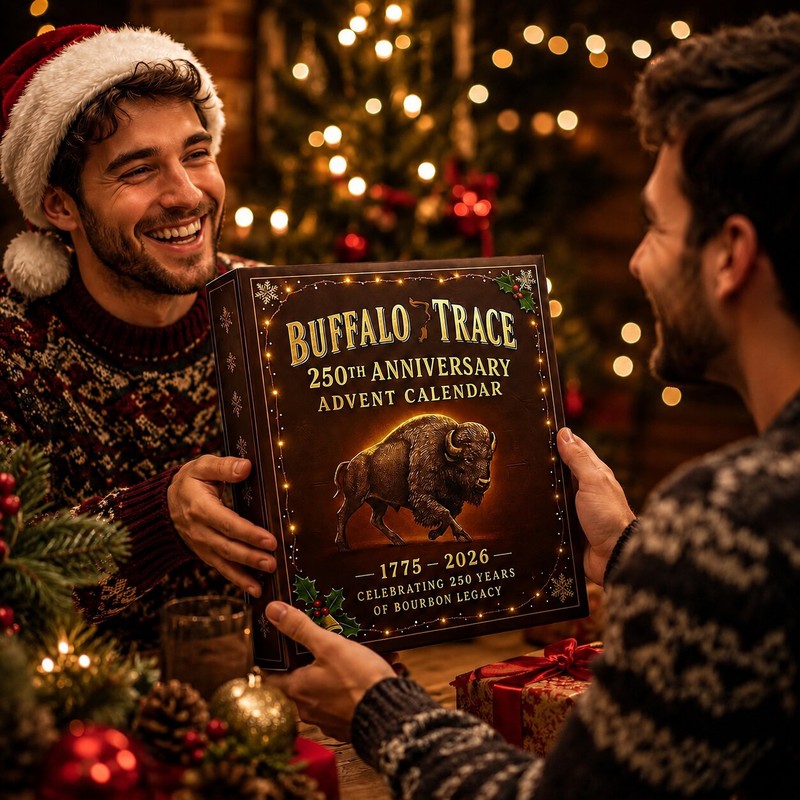 Calendario de Adviento de Whisky abierto revelando miniaturas. Sorpresa diaria para amantes del whisky.