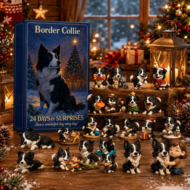 Calendario de Adviento de Border Collie para amantes de perros. Regalo navideño con sorpresas diarias para mascotas.