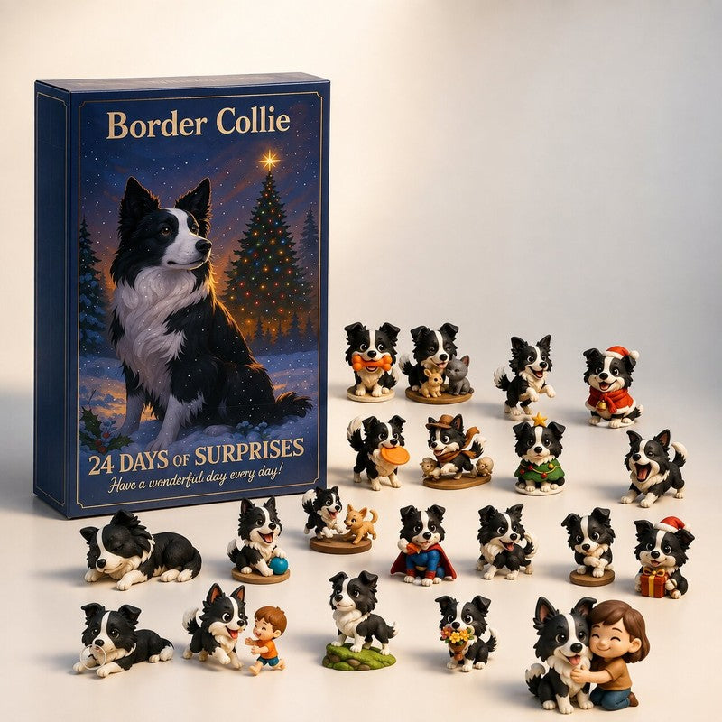 Un calendario de Adviento único con diseño de Border Collie. Perfecto para la decoración navideña de tu hogar.