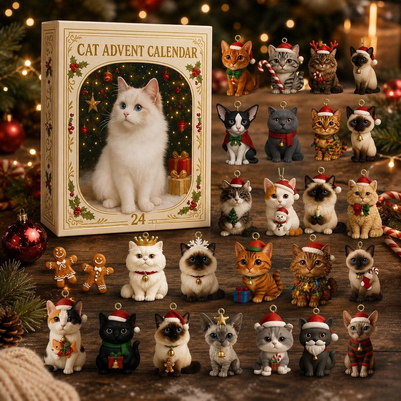 Calendario de Adviento con diseño de gatos para decoración navideña festiva del hogar.