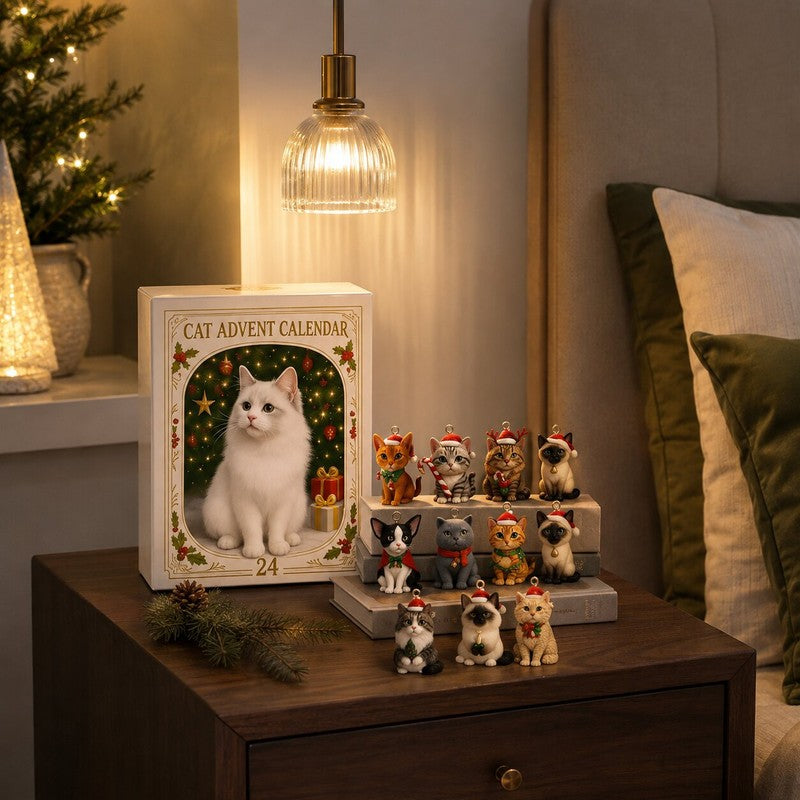 Unico Calendario de Adviento de gatos para la Navidad, ideal para decorar y sorprender cada día.