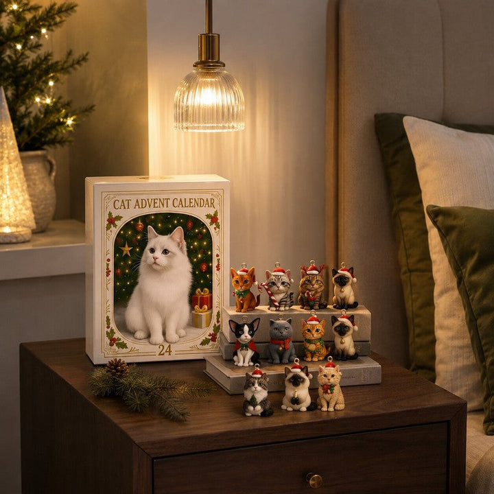 Unico Calendario de Adviento de gatos para la Navidad, ideal para decorar y sorprender cada día.