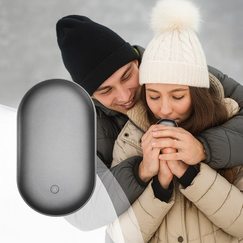 Calor instantáneo y energía extra: calentador de manos portátil y powerbank para exterior.