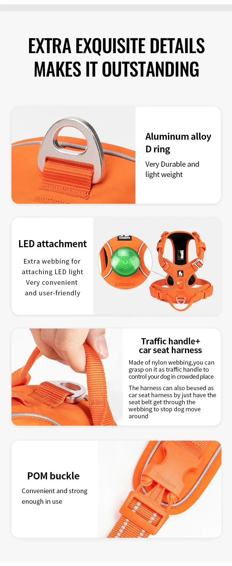 Arnés de nylon reflectante de alta visibilidad para perro, previene tirones, ideal para paseos seguros.