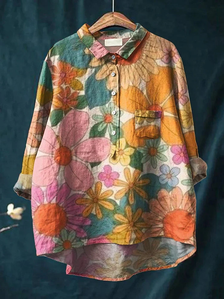 Camisa casual de mujer, algodón cómodo, estampado animal abstracto, manga larga, ideal primavera-verano.