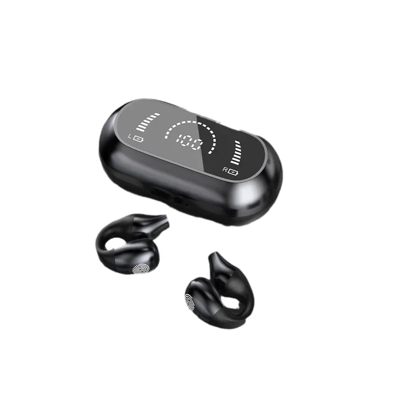 Auriculares inalámbricos portátiles con clip para oreja, sonido de calidad para música.