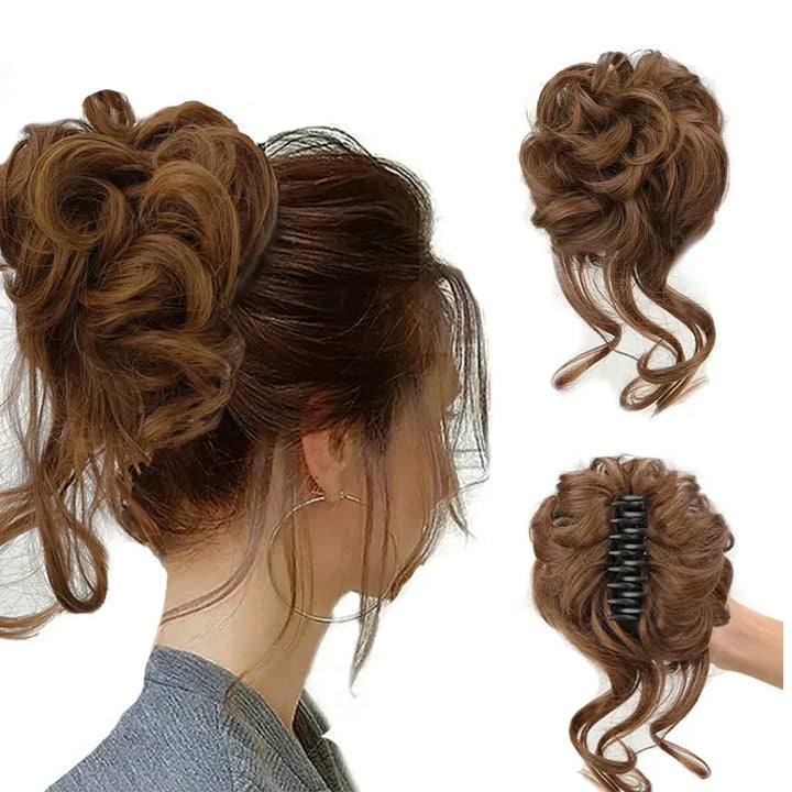 Moño rizado de cabello sintético, extensión fácil para volumen natural y rizos perfectos.