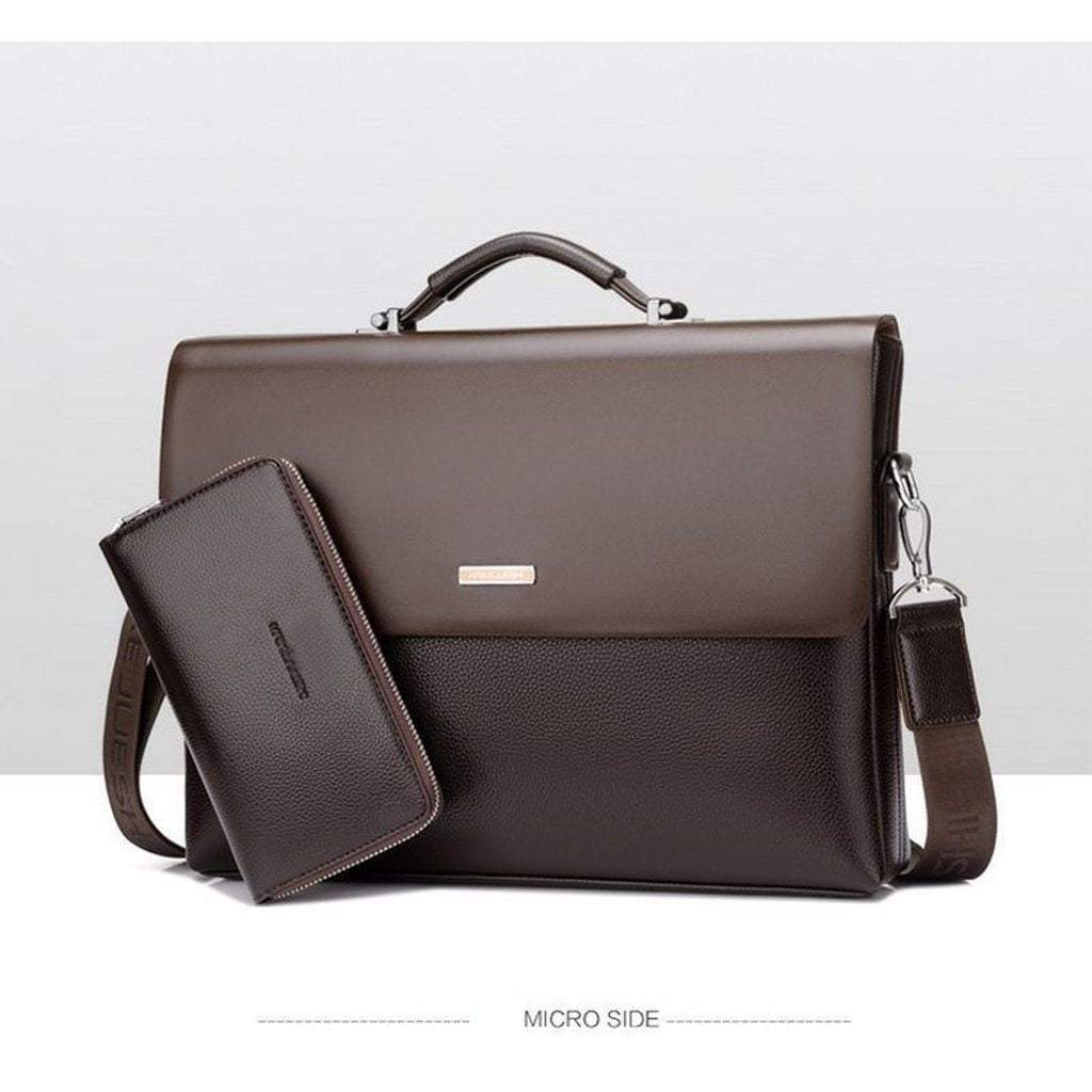 Maleta para laptop de hombre, cuero sintético, compartimento seguro para dispositivos importantes.