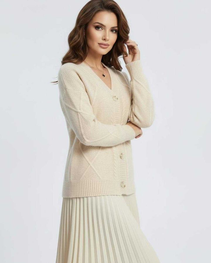 Cardigan de mujer color celeste, manga larga, cuello V, moda abrigadora y cómoda.
