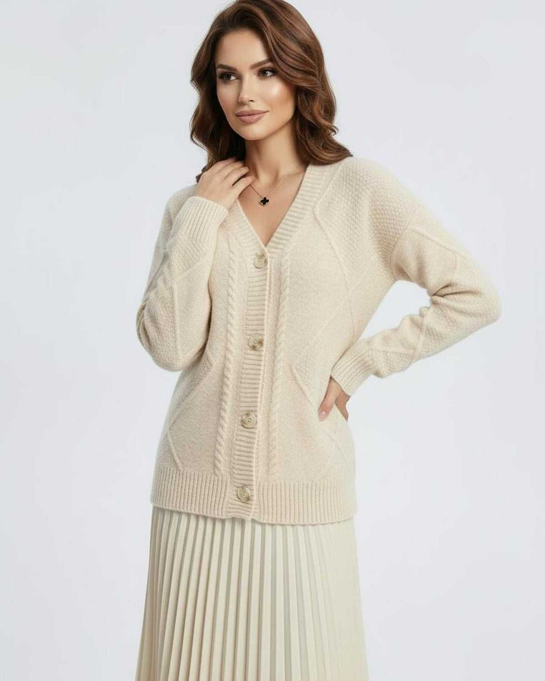 Cardigan largo celeste para mujer, elegante y versátil, ideal para otoño-invierno.