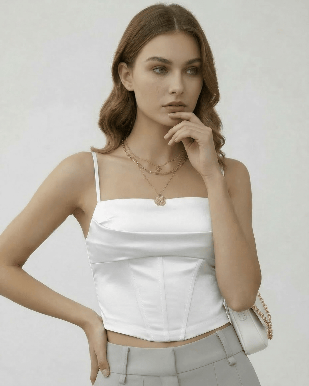 Top corset celeste de moda femenina, versátil para día y noche, estilo urbano.