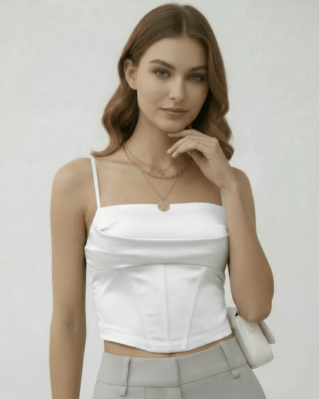 Top corset celeste sin mangas, con diseño elegante, perfecto para tu fiesta de noche.