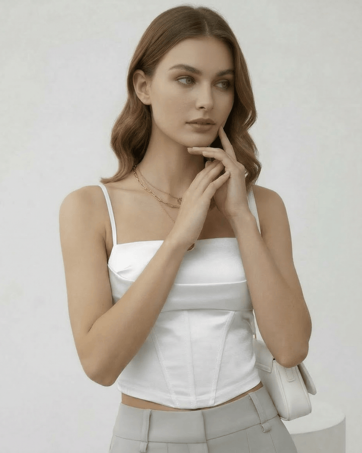 Corset top celeste cómodo y elegante, sin mangas, ideal para días de verano.