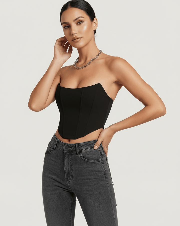 Corsé top estructurado celeste para mujer, realza la figura con estilo elegante y moderno.