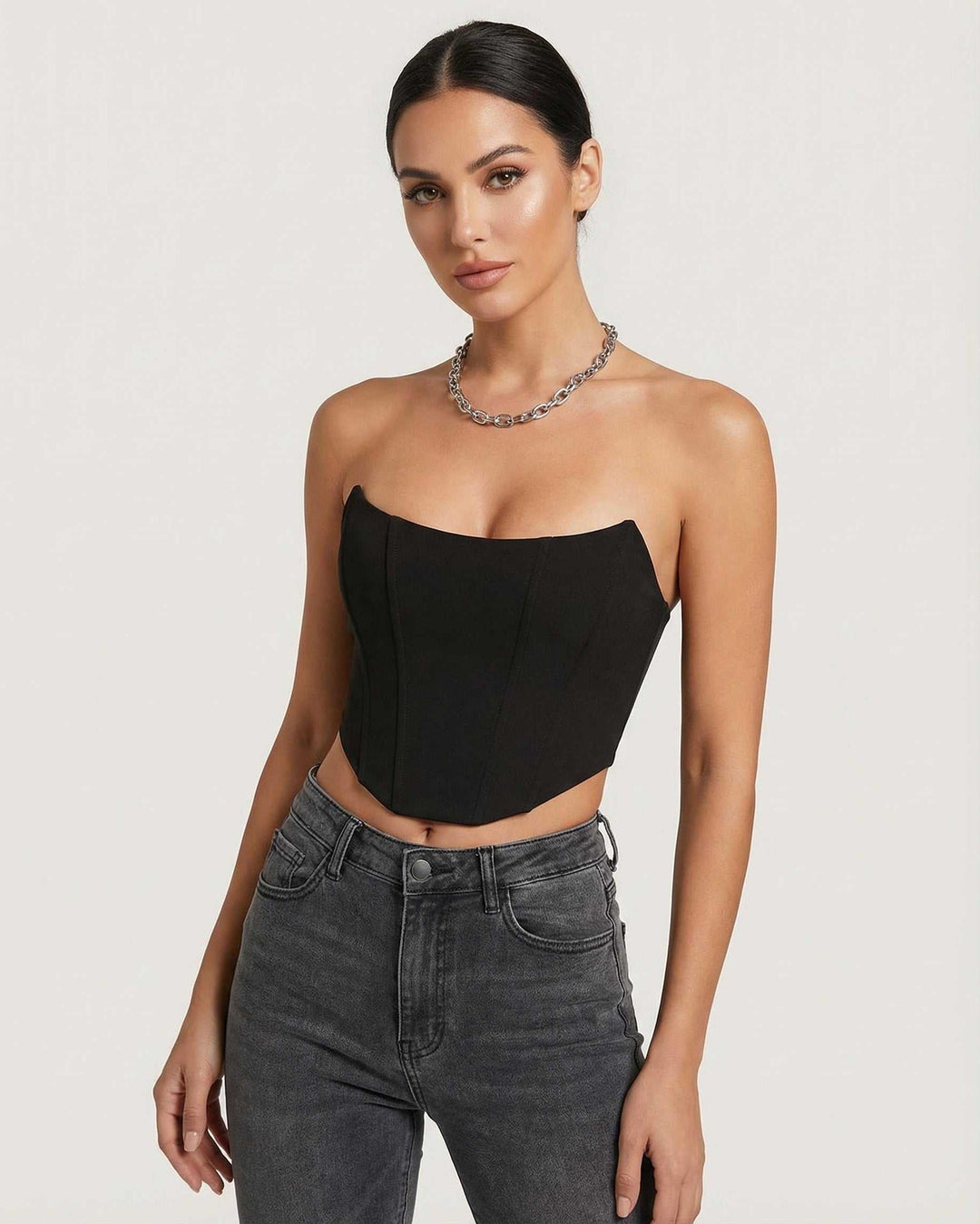 Top corsé celeste estructurado para mujer, ideal para fiestas y eventos elegantes.