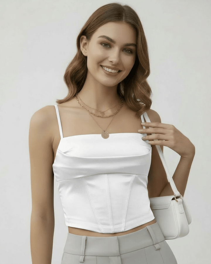 Top corset celeste elegante para mujer, perfecto para fiesta.