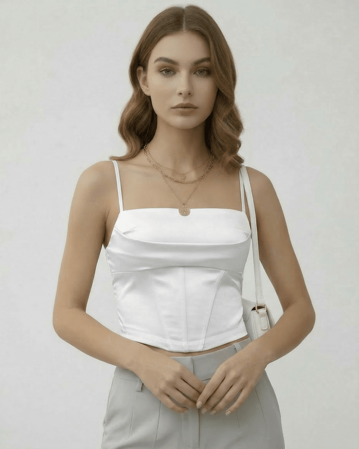 Corset top celeste estructurado, ideal para noches elegantes o estilo urbano.