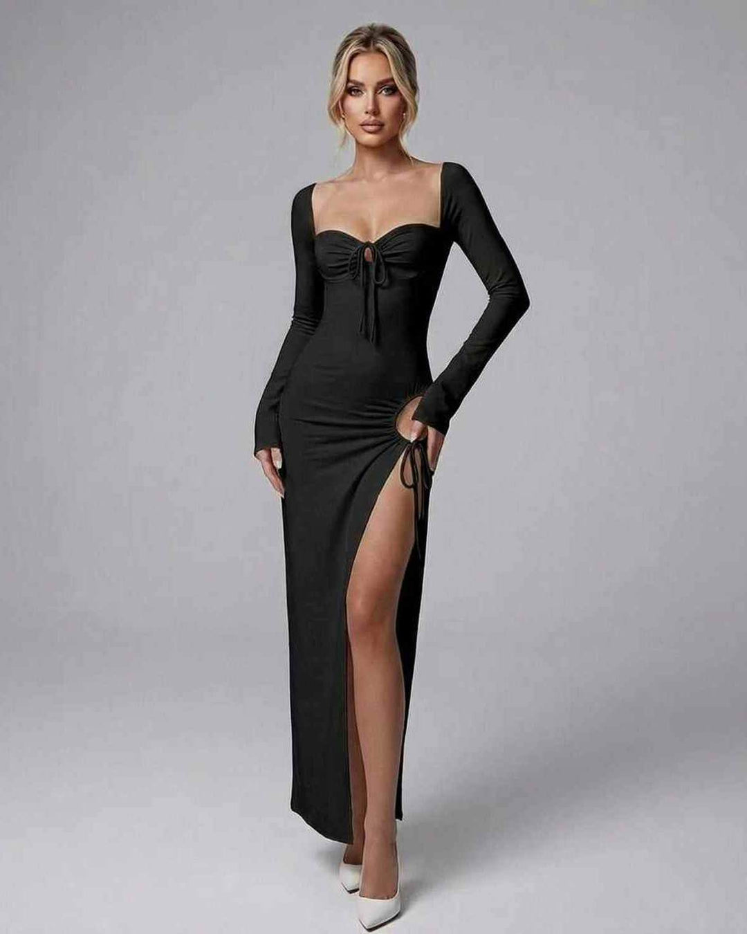 Vestido maxi celeste elegante para mujer, ideal para noche y eventos formales. Estilo sofisticado.