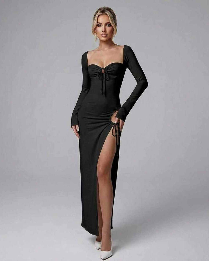 Vestido maxi celeste elegante para mujer, ideal para noche y eventos formales. Estilo sofisticado.