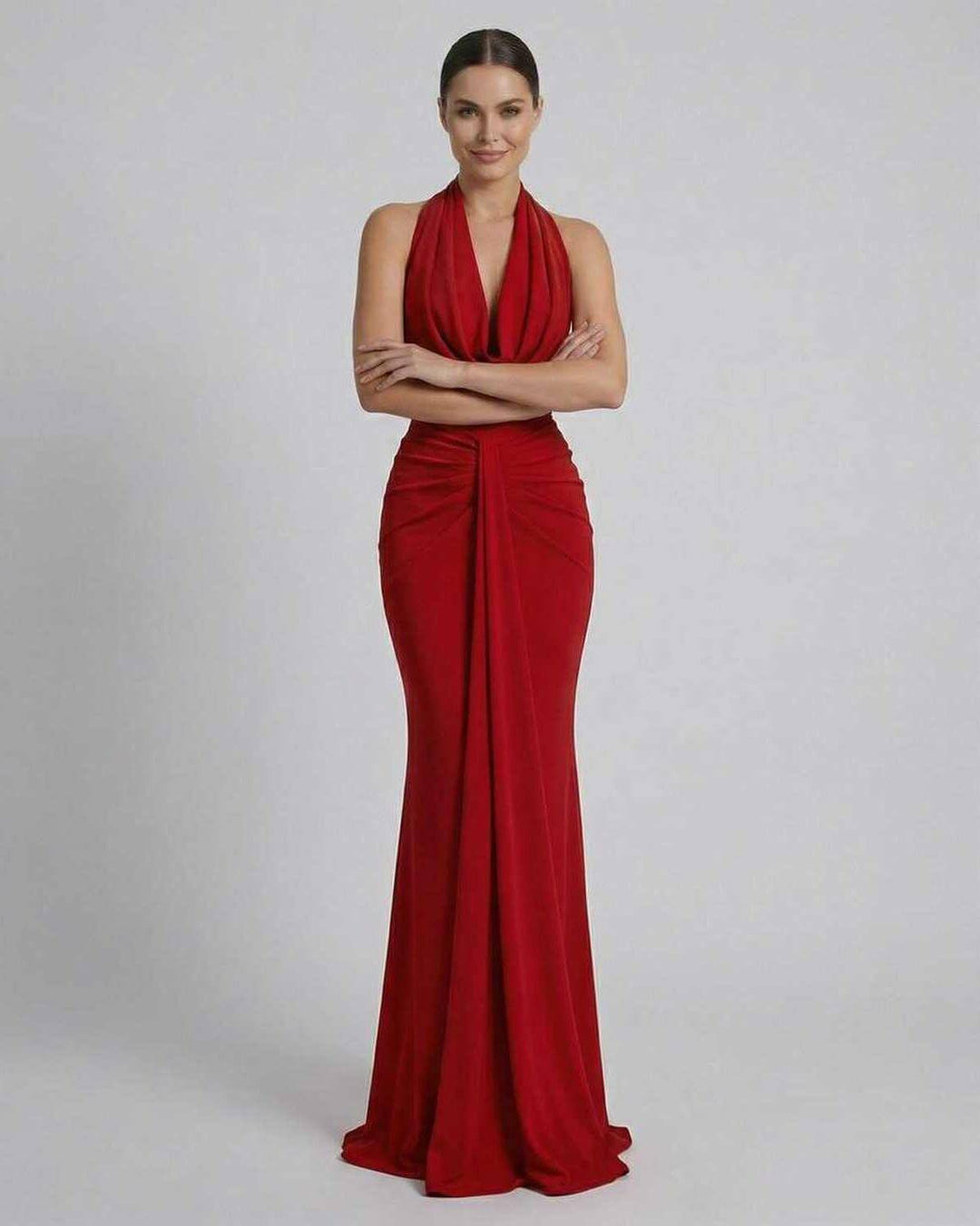 Vestido maxi para mujer en tono celeste, ideal como vestido de cóctel o para ocasiones especiales. Escote en V.