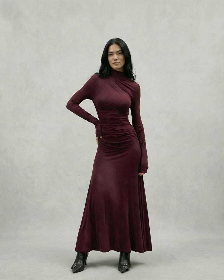 Vestido maxi celeste para mujer, elegante y largo, ideal para fiesta o noche.