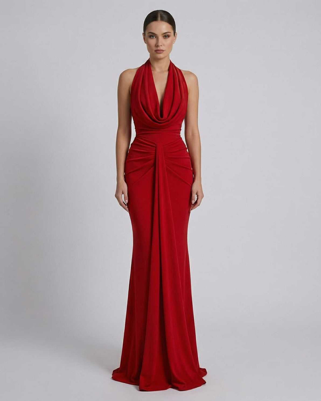 Vestido maxi celeste elegante para mujer con escote en V, ideal para fiestas y eventos formales. Silueta fluida.