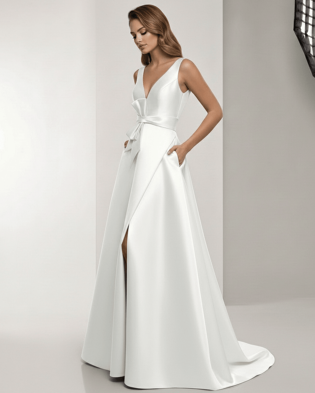 Elegante vestido maxi blanco para mujer, con un diseño atemporal, perfecto para bodas o galas.