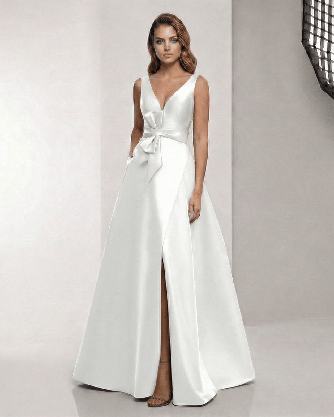 Vestido maxi blanco elegante para mujer, ideal para noches glamurosas y eventos formales.