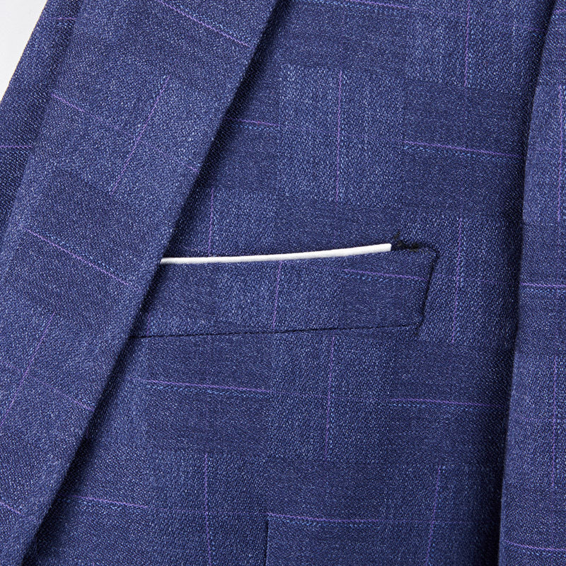 Traje azul de cuadros para hombre, dos piezas (americana, pantalón). Ideal para eventos y moda formal.