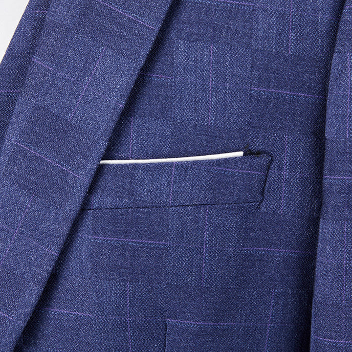 Traje azul de cuadros para hombre, dos piezas (americana, pantalón). Ideal para eventos y moda formal.