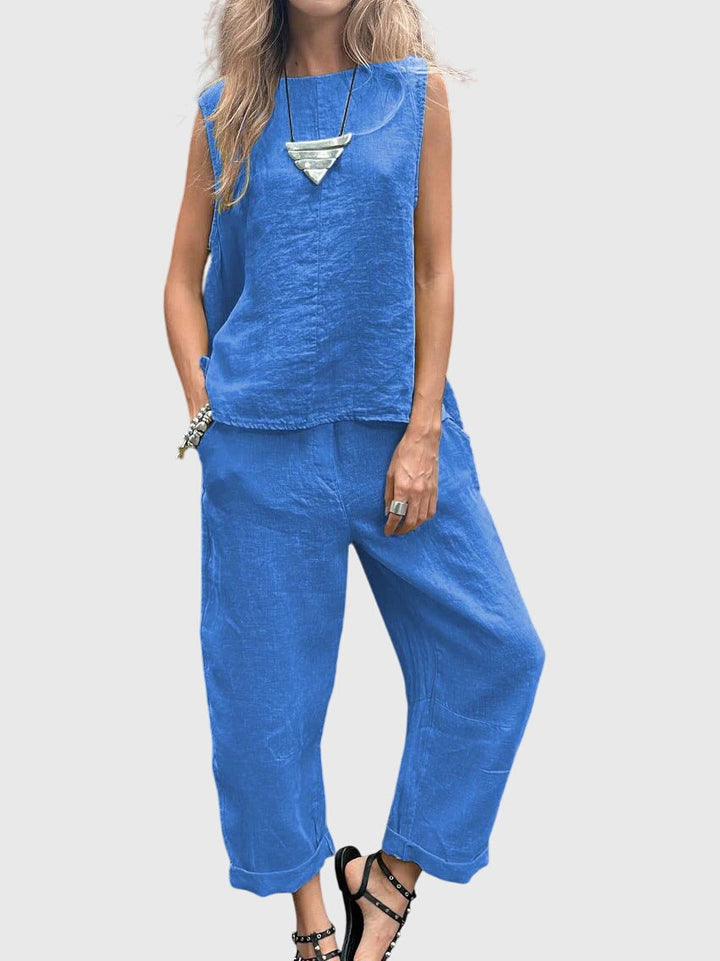 Conjunto de mujer Benita, dos piezas en colores vibrantes, estilo chic y cómodo, ideal para verano.