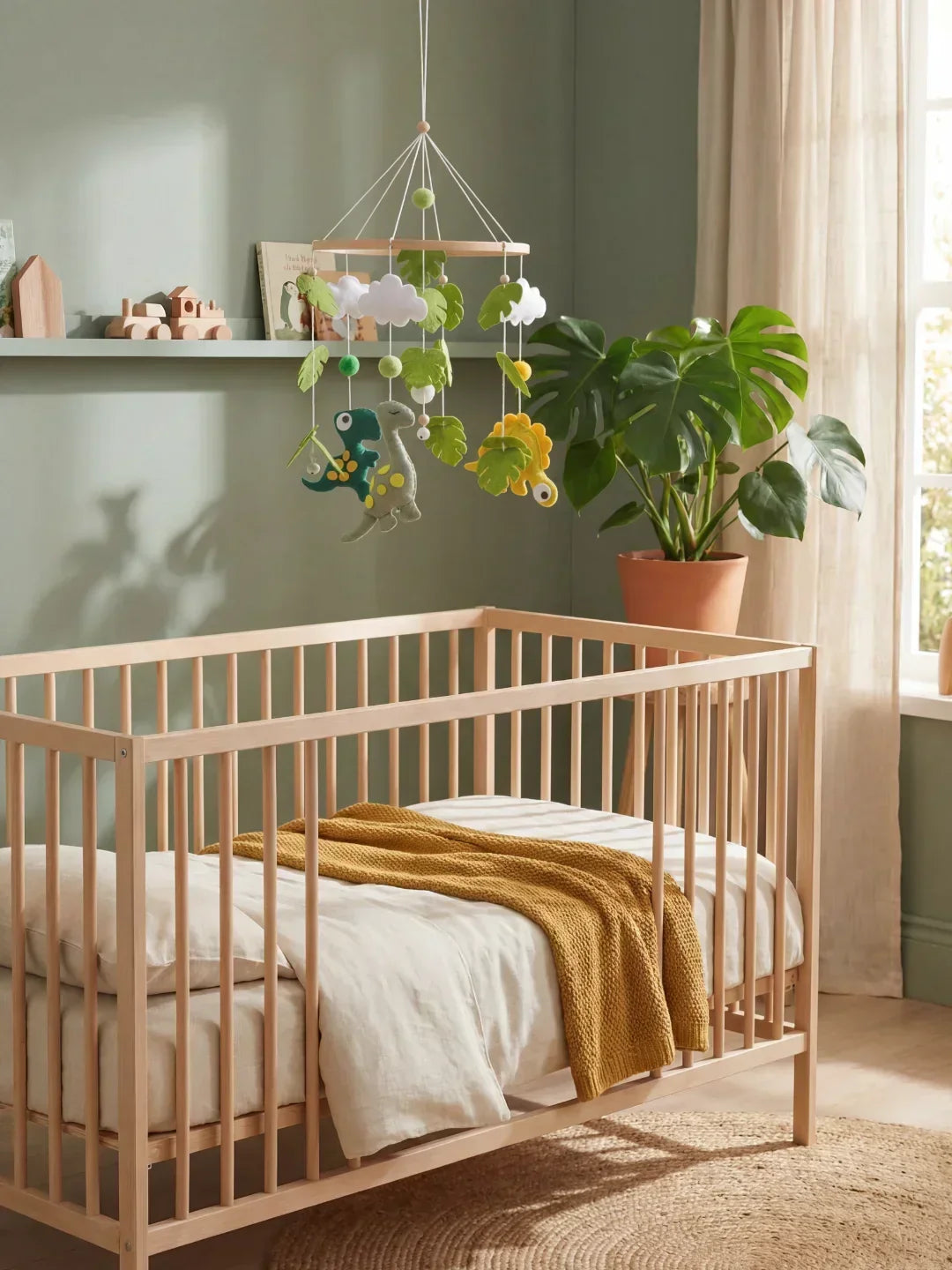 Móvil de cuna de madera, ideal para el desarrollo cognitivo y motor.