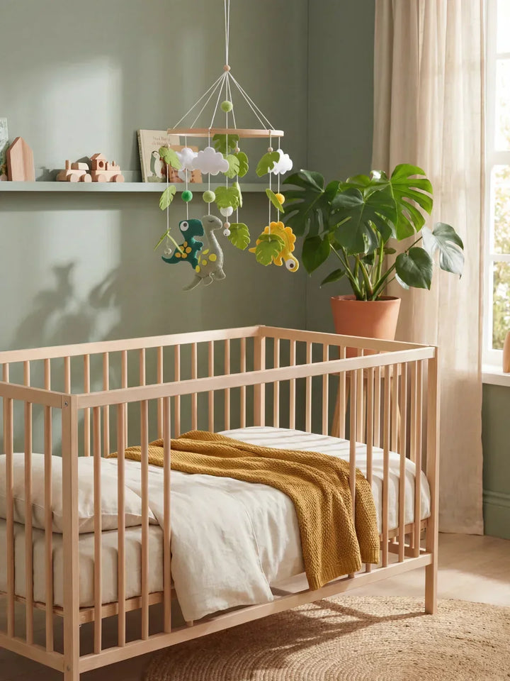 Móvil de cuna de madera, ideal para el desarrollo cognitivo y motor.