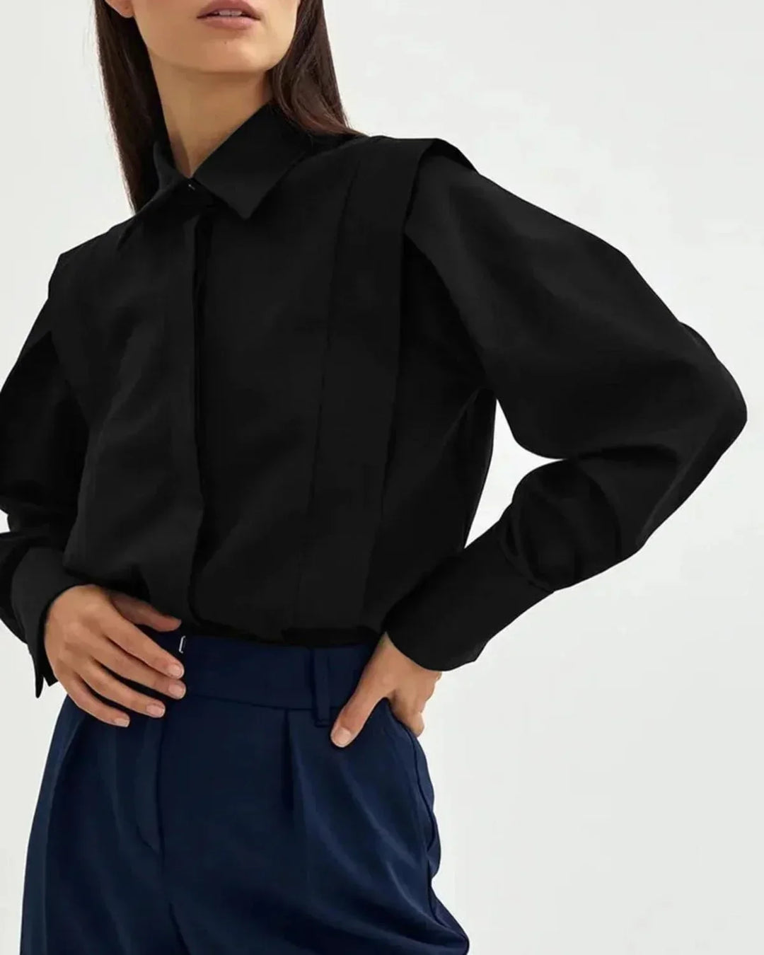 Camisa de cuadros elegante para mujer, blusa moderna con múltiples botones.