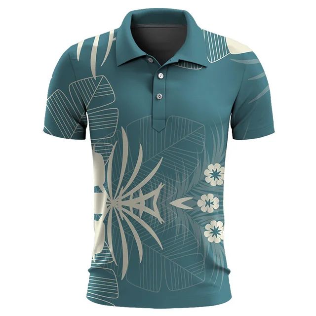 Polo para hombre con estampado tropical moderno, ideal para verano y estilo casual.