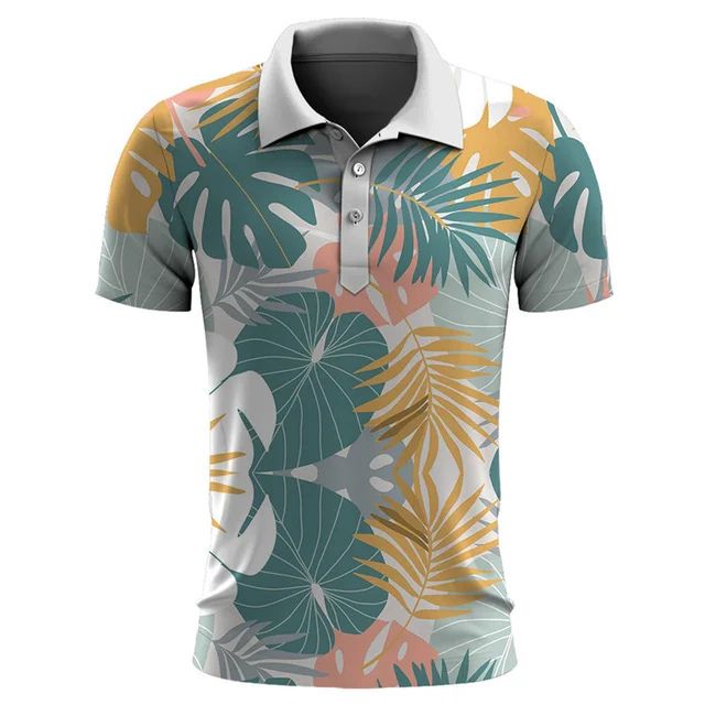 Polo de verano para hombre, estampado tropical fresco, perfecto para playa y vacaciones.