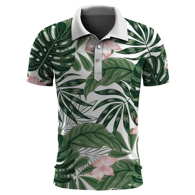 Polo de hombre fresco y cómodo, con estampado tropical vibrante para un estilo casual de verano.