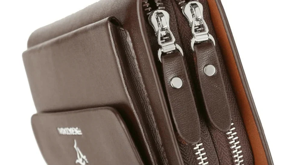 Textura de PU: bolso de mano elegante para hombre. Detalles finos que realzan su estilo y durabilidad.